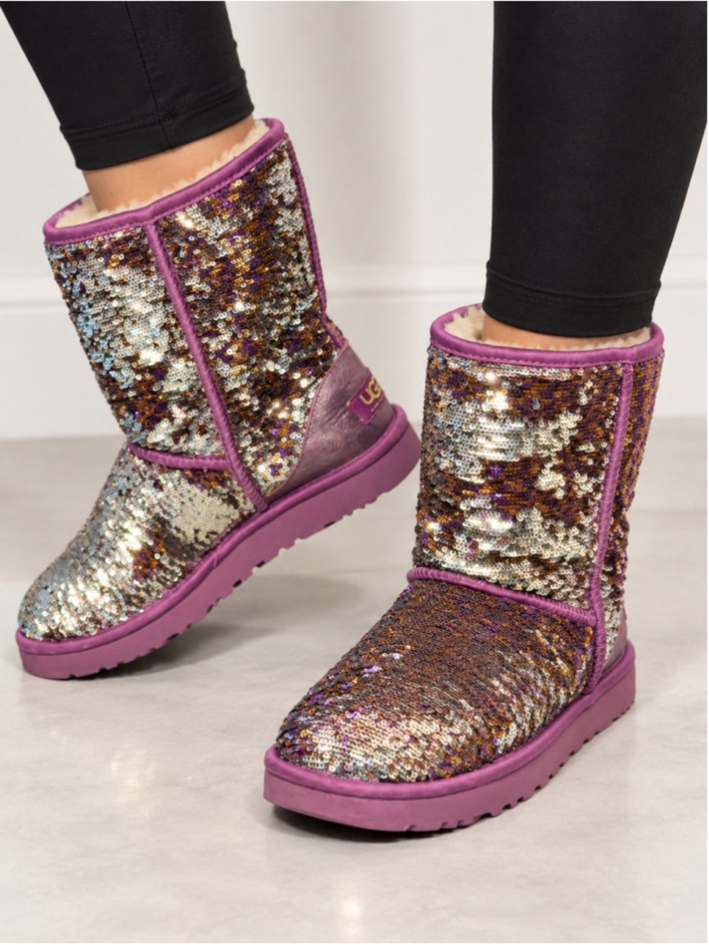 UGG Sequin Boots Purple Gold Sequin Boots Purple Gold Silver Women's Size 8